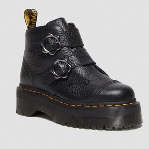 Dr. Martens DEVON FLOWER BUCKLE LEATHER PLATFORM BOOTS